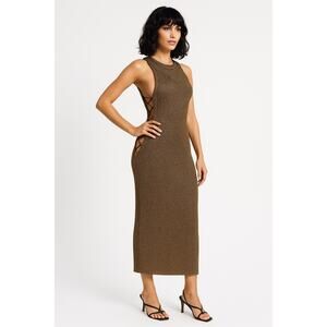 NWT “WOW Couture Gold Metallic Mesh Bodycon Dress w/ Chain Detail large